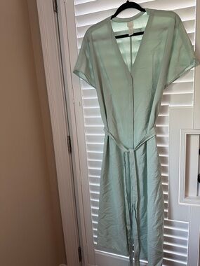 H&M Mint Green Midi Wrap Dress with Waist Tie